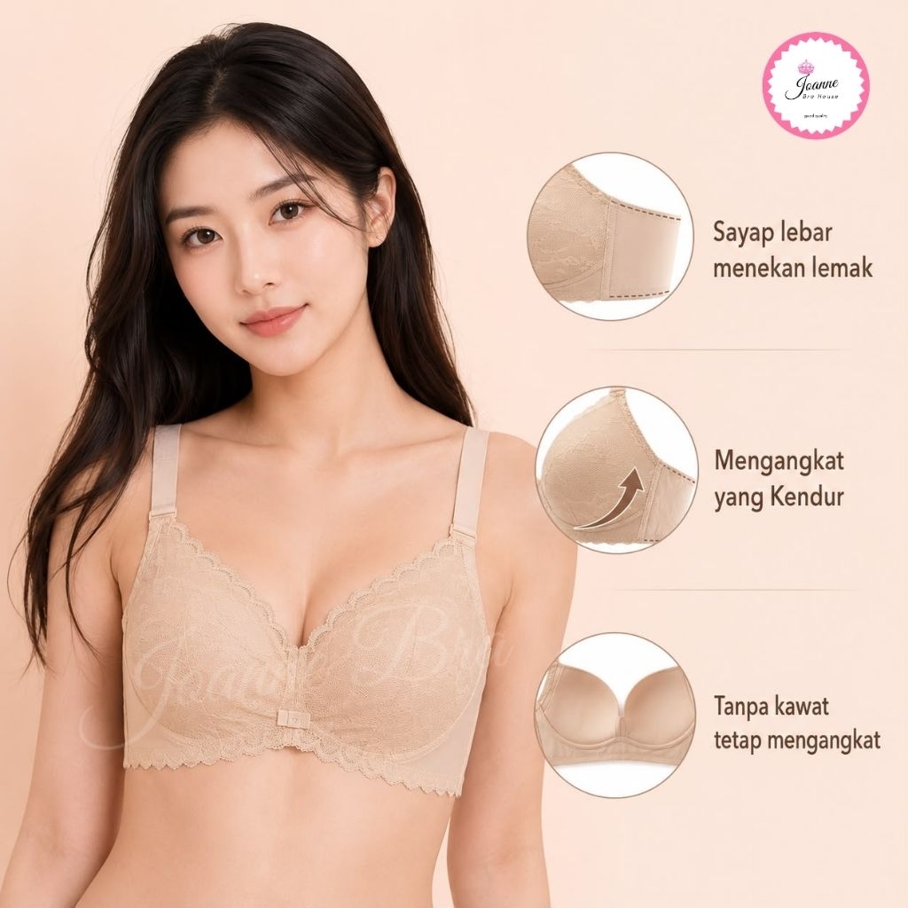 Elena Push Up Bra Tanpa Kawat BH Cup B E 9906 - 34B - 40B - Bra Brukat Kait 4 Mewah Unwired