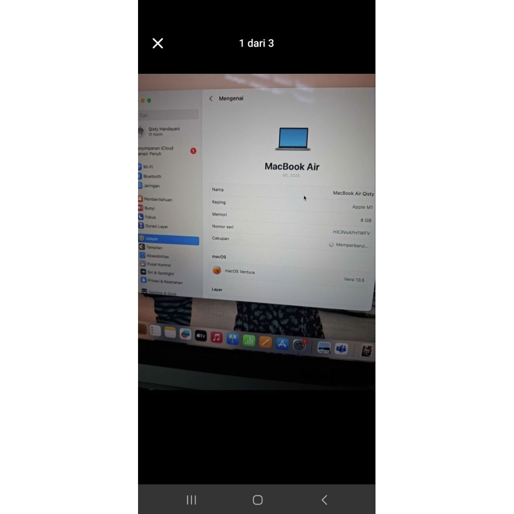 Macbook Air  M1 Second BH 100%
