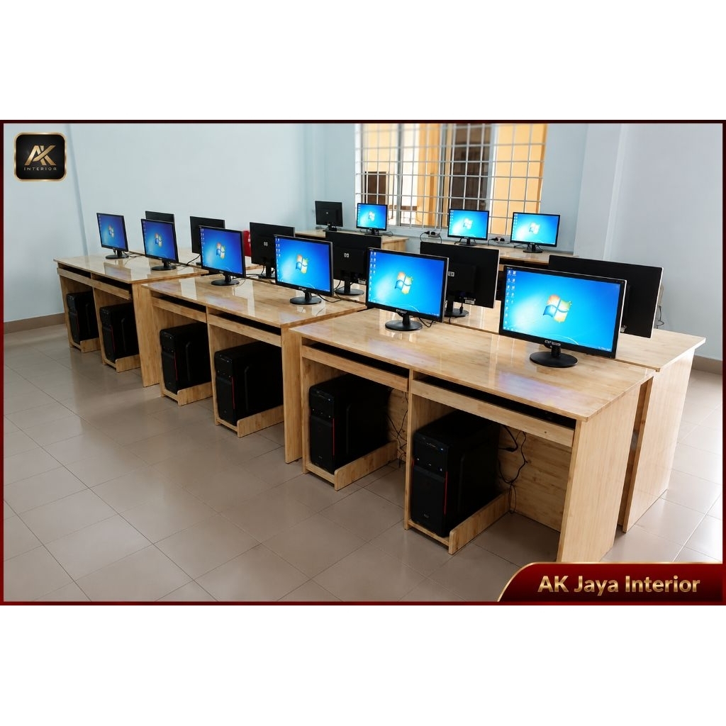 Set Meja Kerja Meja Komputer Minimalis Dengan Monitor Dan CPU Untuk Ruang Komputer