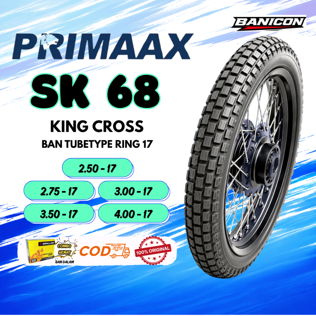 BAN MOTOR TAHU PRIMAX SK 68 KING CROSS SEMI TRAIL OFF ROAD TUBE TYPE RING 17 PAKAI BAN DALAM