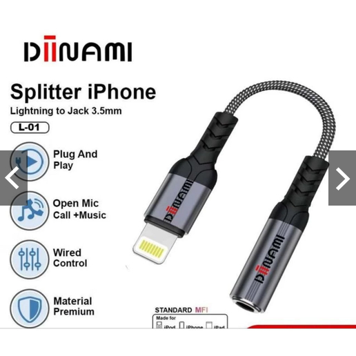 DIINAMI L-01 Converter Splitter For iphone Lightning To Jack 3.5mm Audio Call Open Mic