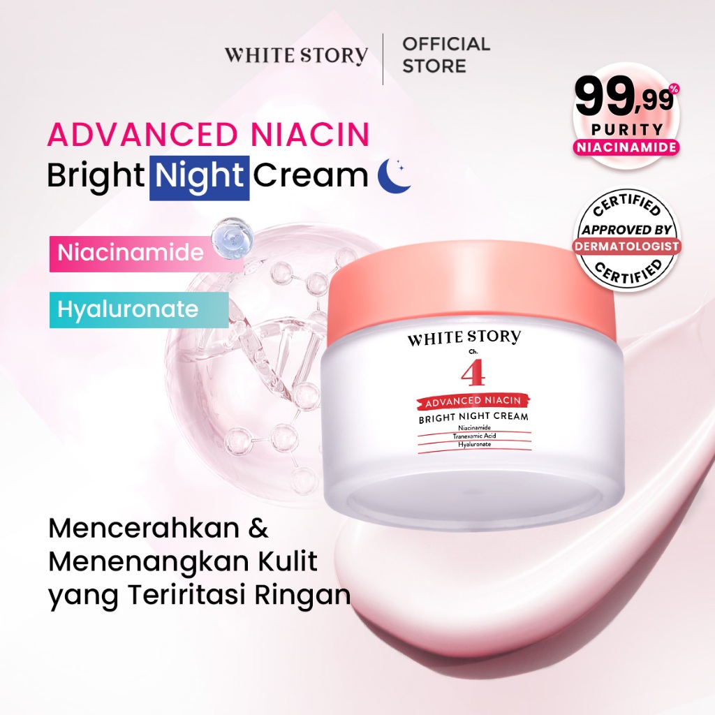 White Story Bright Night Cream Advanced Niacin Moisturizer - Pelembap Krim Malam Pencerah Wajah Niac