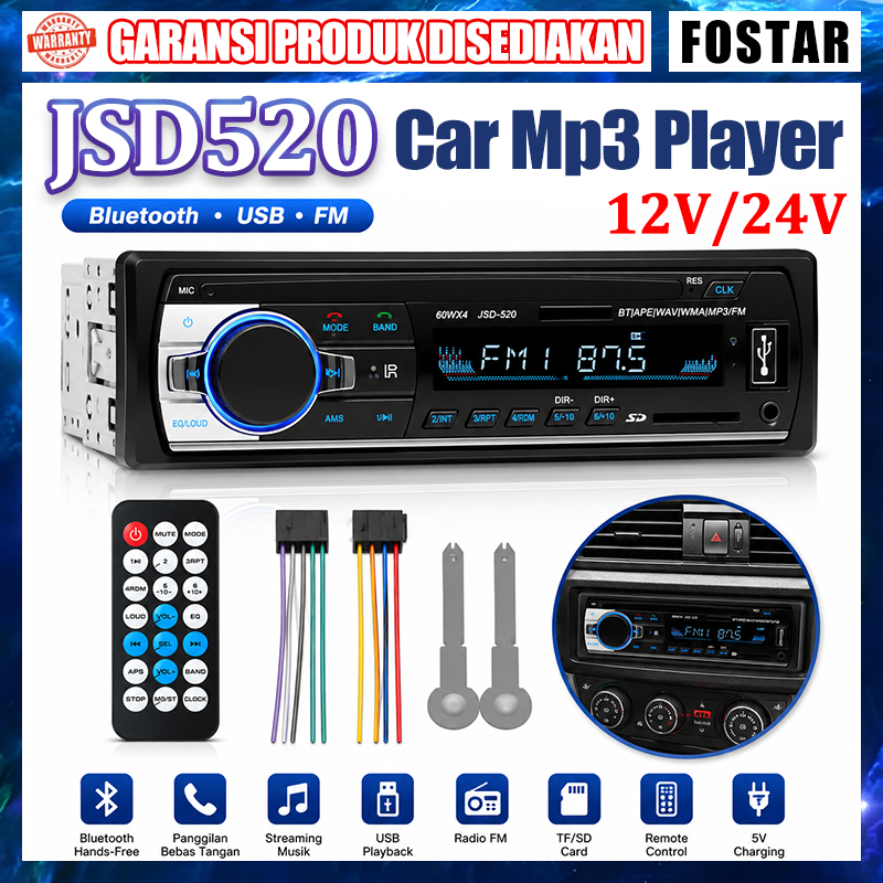 Tape Mobil Ori Singe Din Head Unit Tape Audio Radio Mobil Multifungsi Bluetooth USB MP3 FM Radio JSD