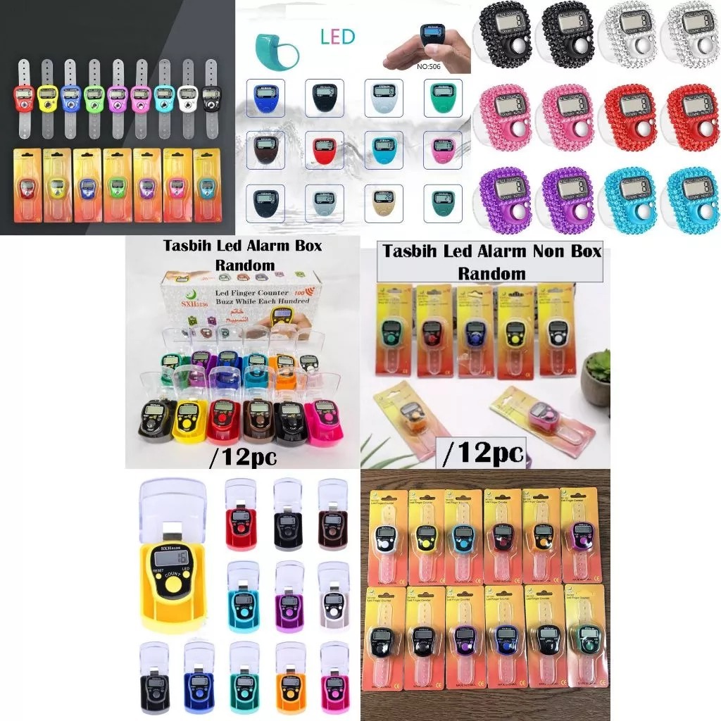 HHS - Grosir 12pcs Tasbih Digital Counter Mini Dzikir Praktis Tasbih Mini/506/LED/LED Alarm Kemasan 