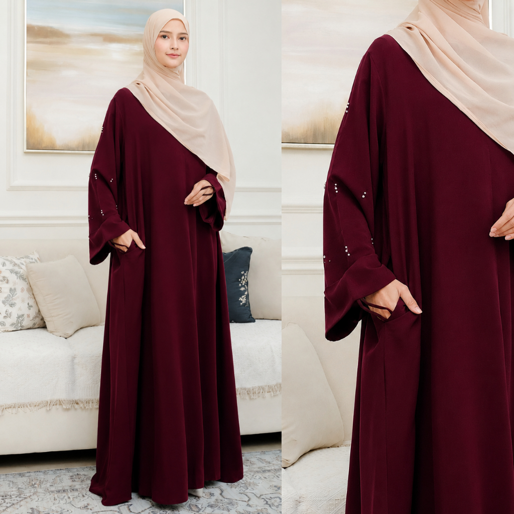 Abaya Gamis Wanita Semi Sutra Anti UV Busui Wudhu Friendly Polos Sabrina