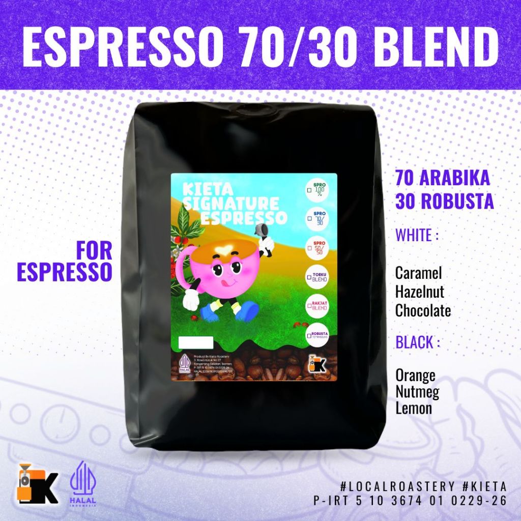 Kieta Roastery - Biji Kopi Espresso Blend 70% Arabika 30% Robusta 100g-1kg / Bubuk Arabica Roasted C