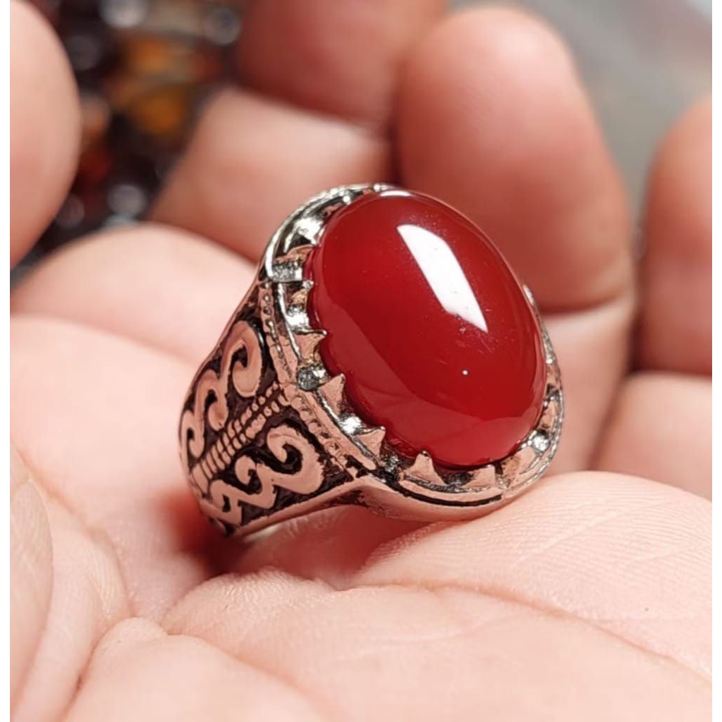 Cincin Batu Akik Sulaiman Madu 18 mm Ring Mban Alpaka Super