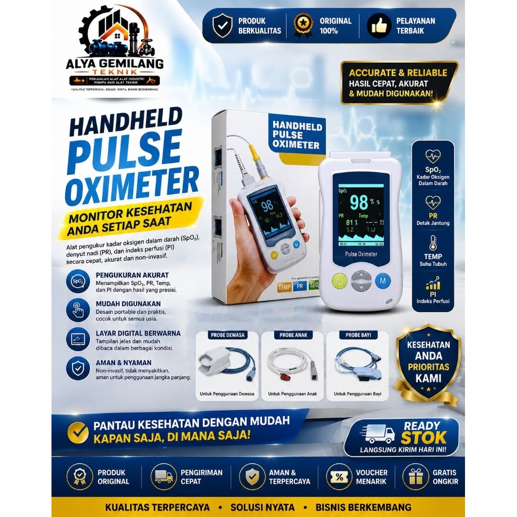 Yonker YK-820 Pulse Oximeter SpO2 untuk Bayi, Anak, Dewasa Lengkap / Kabel Probe Pulse Oxymeter For 