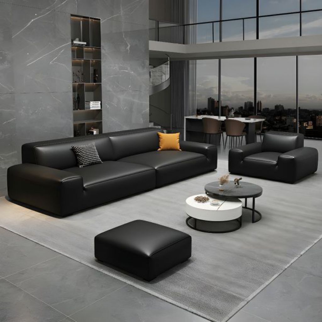 Sofa 3+1 Seater Sofa Kulit Mewah Hitam Sofa Ruang Tamu Premium Leather Sofa Kursi Tamu Luxury Leathe