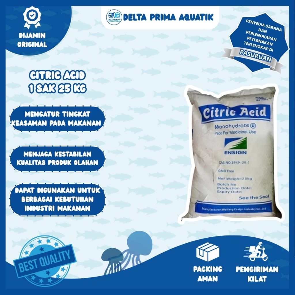 CITRIC ACID 1 SAK BERAT 25 KG - Food Grade, Citrun, Asam Sitrat Dan Pembuatan Manisan.