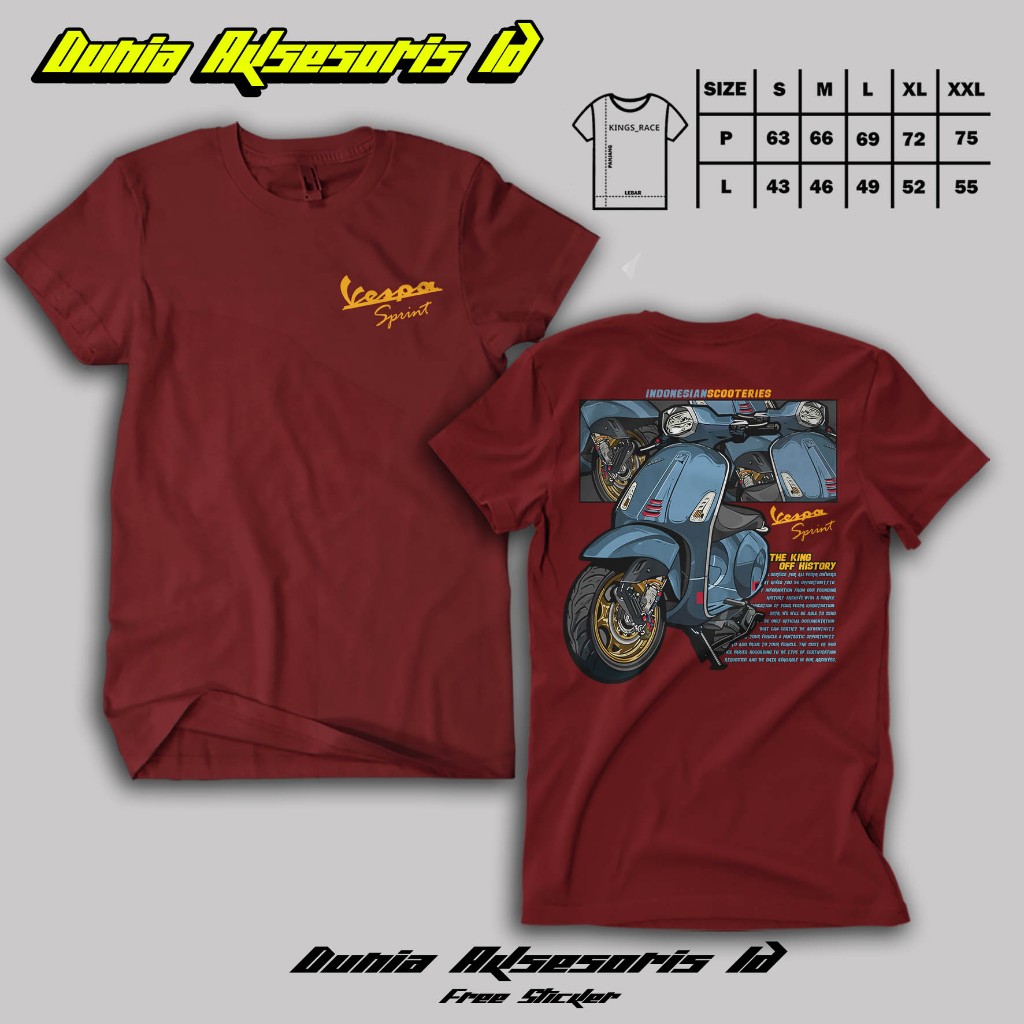 Baju Kaos Motor Vespa Matic - Baju Anak Vespa Dewasa - Kaos Racing Vespa Sprint