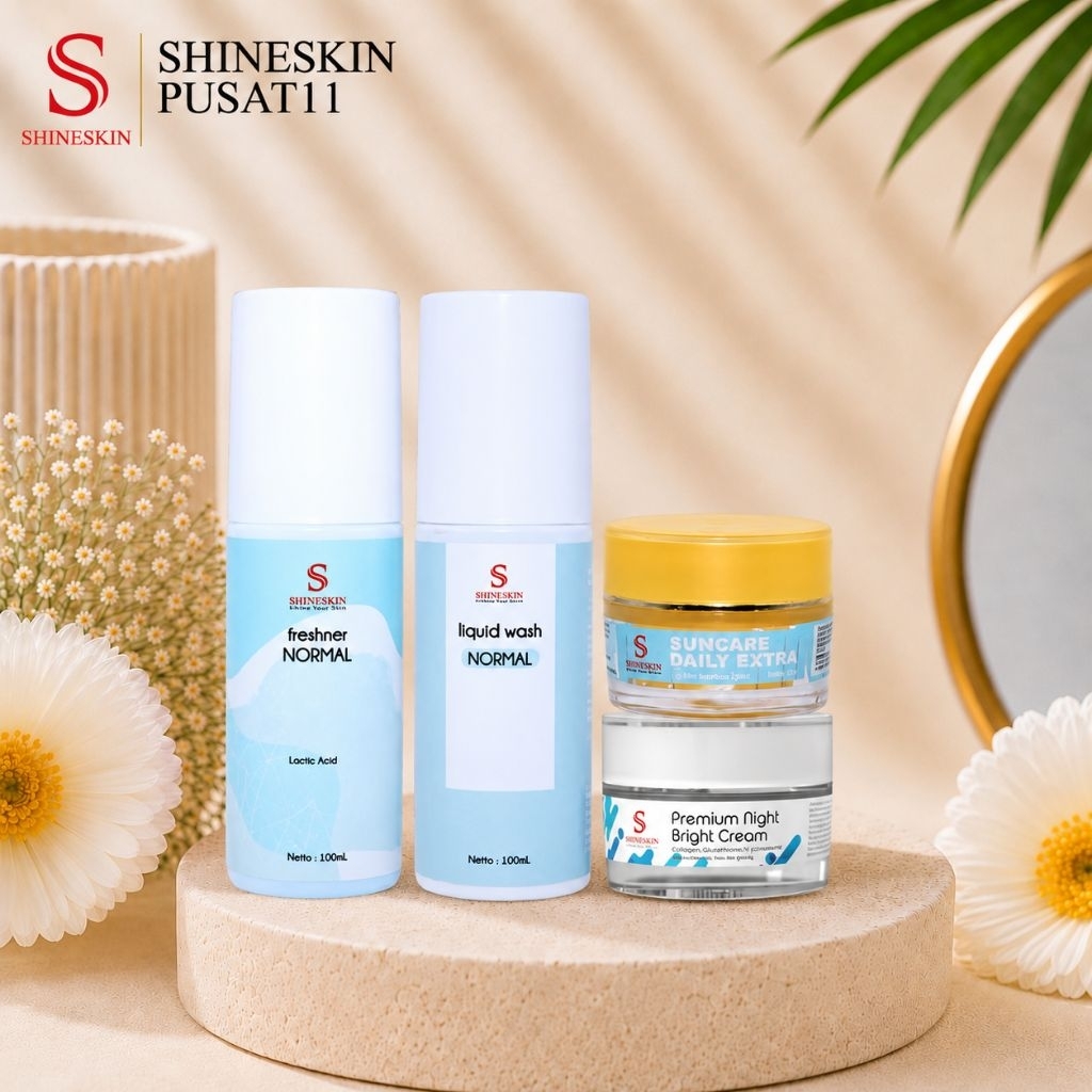 SHINESKIN PAKET NORMAL GLOW ORIGINAL VARIAN CREAM MALAM FARMASI KLINIK SS/FREE POUCH (Untuk kulit no