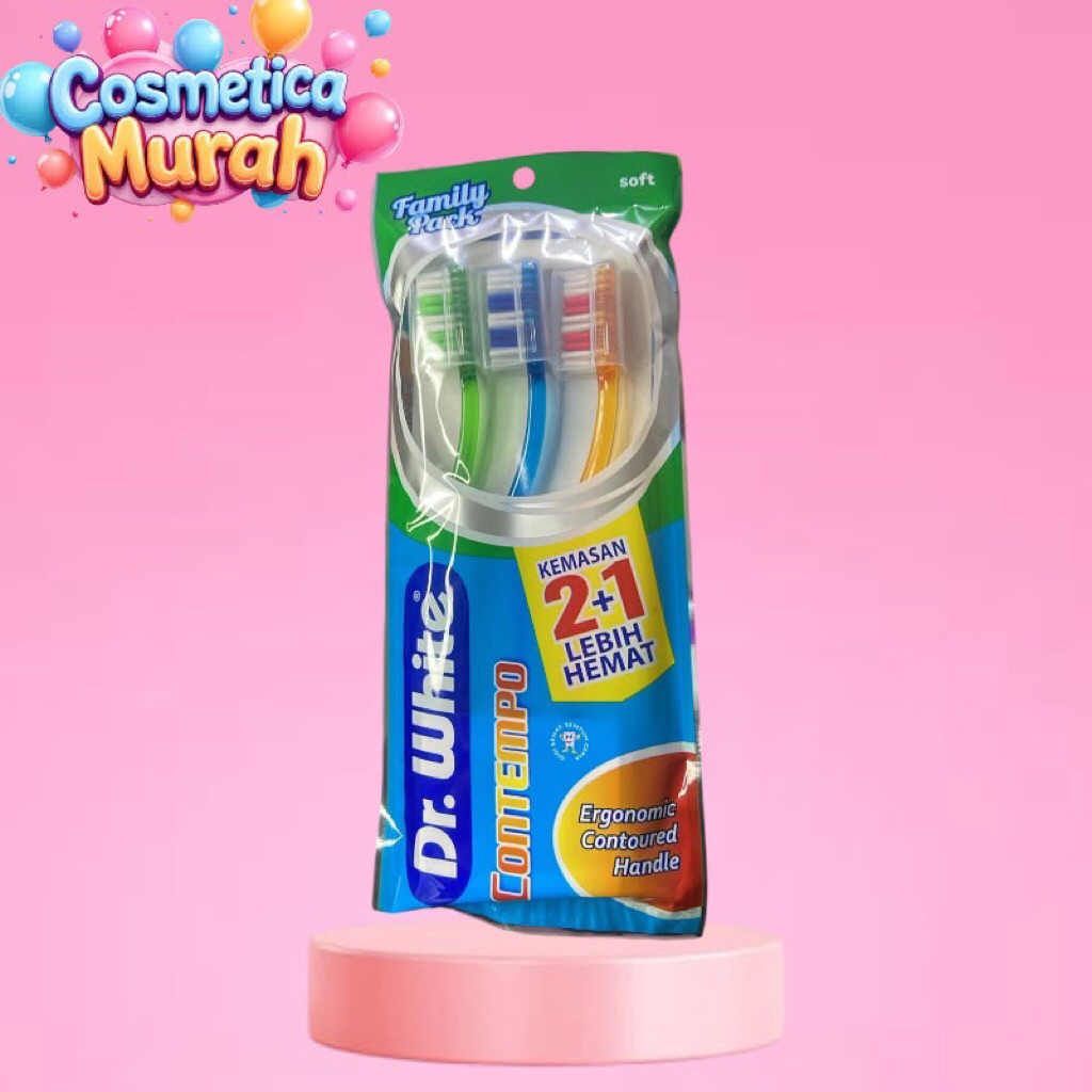 e} DR WHITE sikat gigi contempo family pack isi 3 tooth brush 2in1 lebih hemat dan bersih
