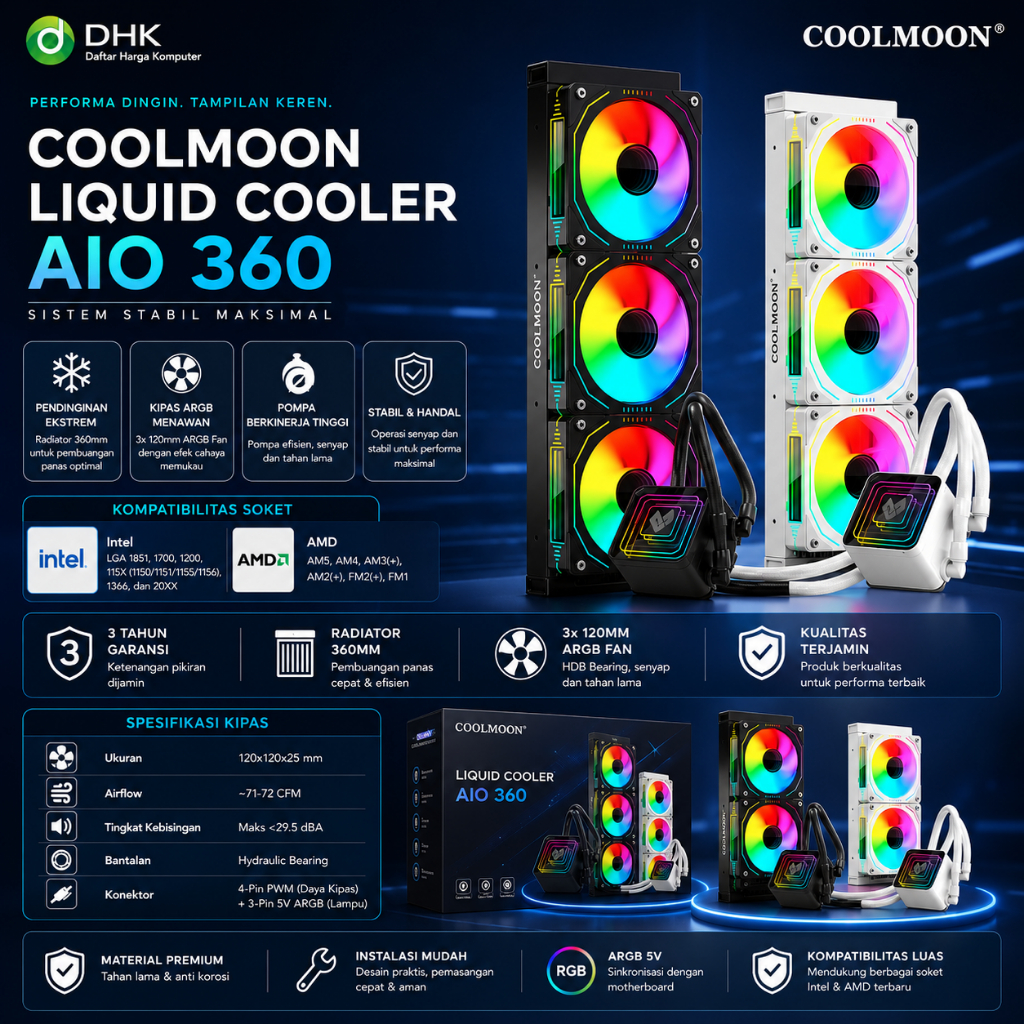 COOLMOON AOSOR CPU LIQUID COOLER GLACIER 240 ARGB