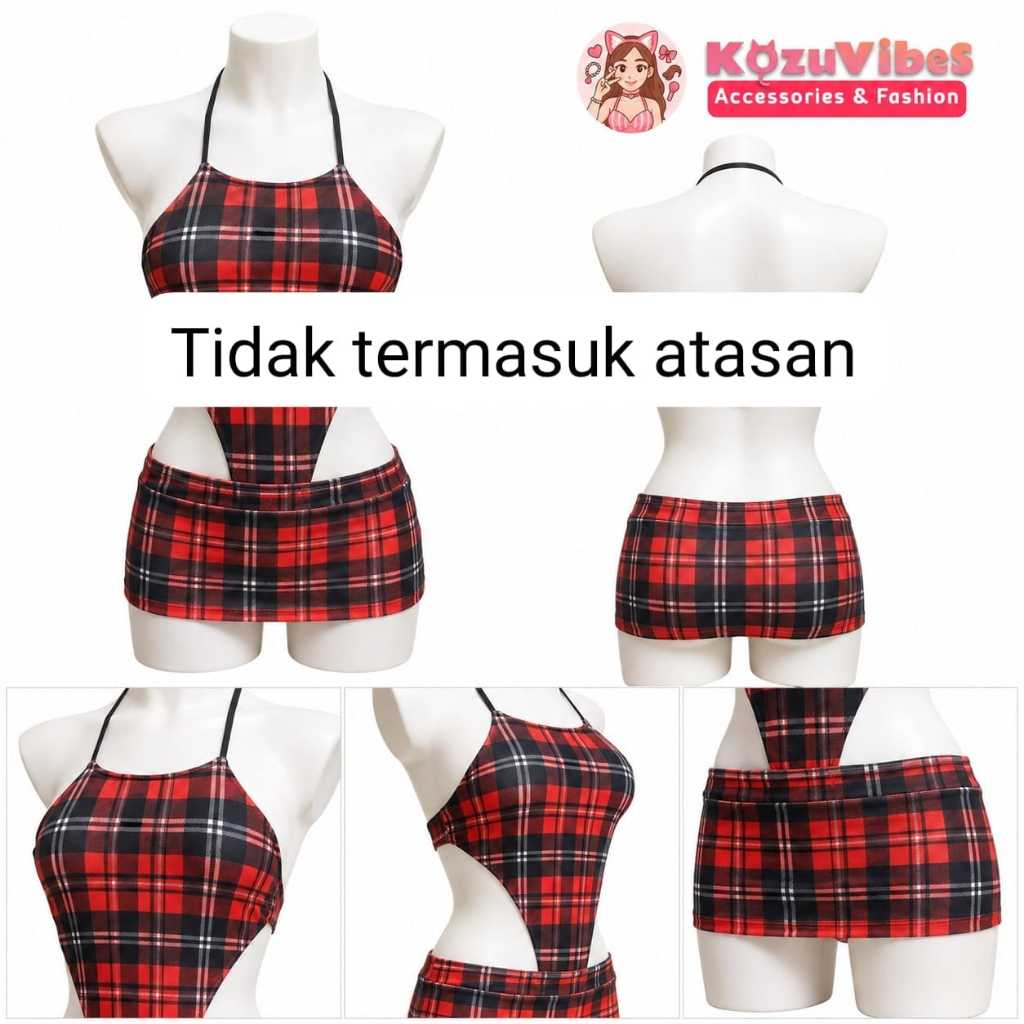 Kozuvibes Cosplay Sexy Lingerie Bodysuit Tankini High Neck Kotak Kotak