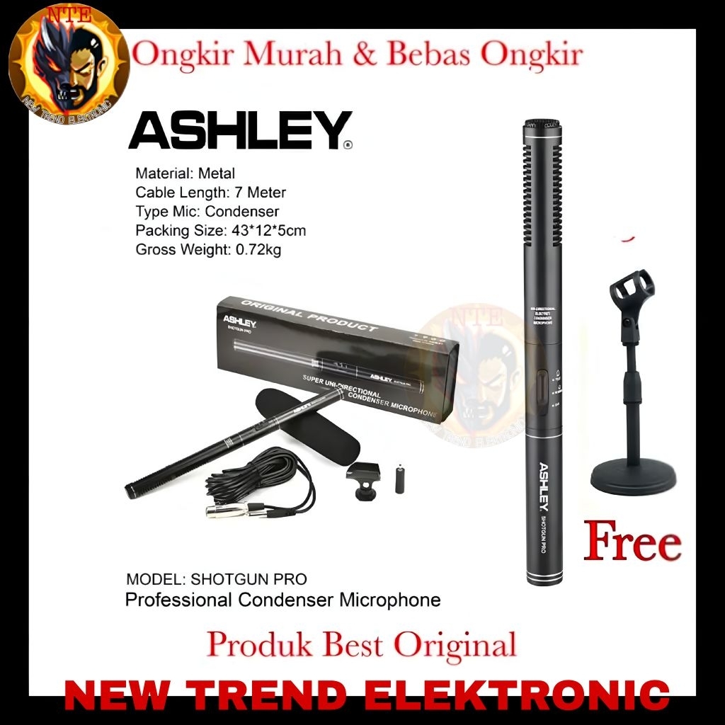 Mic Kabel Condensor Shotgun Pro Ashley Original DSRL Panjang