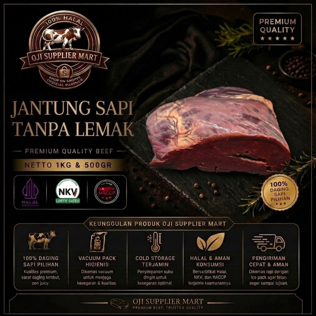Jantung Sapi Tanpa Lemak 500gram/1kg cocok untuk sate padang
