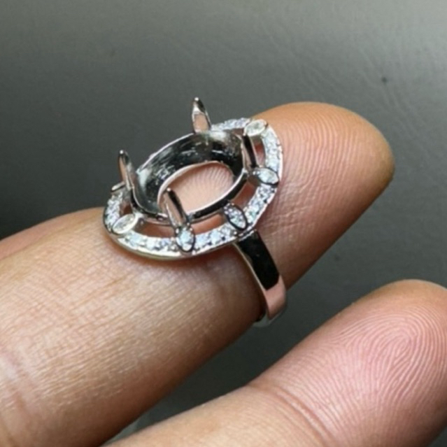 SS4 Ring cincin batu permata emban cangkang alpaka wanita 12x10mm