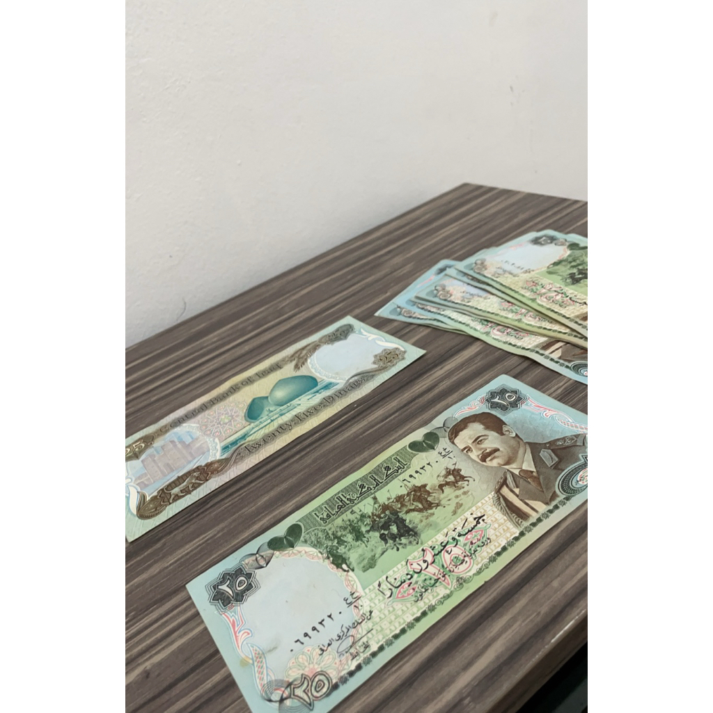 Uang Kertas Irak 25 Dinar Saddam Hussein 1986 UNC AU Perang Iran-Irak – Original Koleksi Vintage