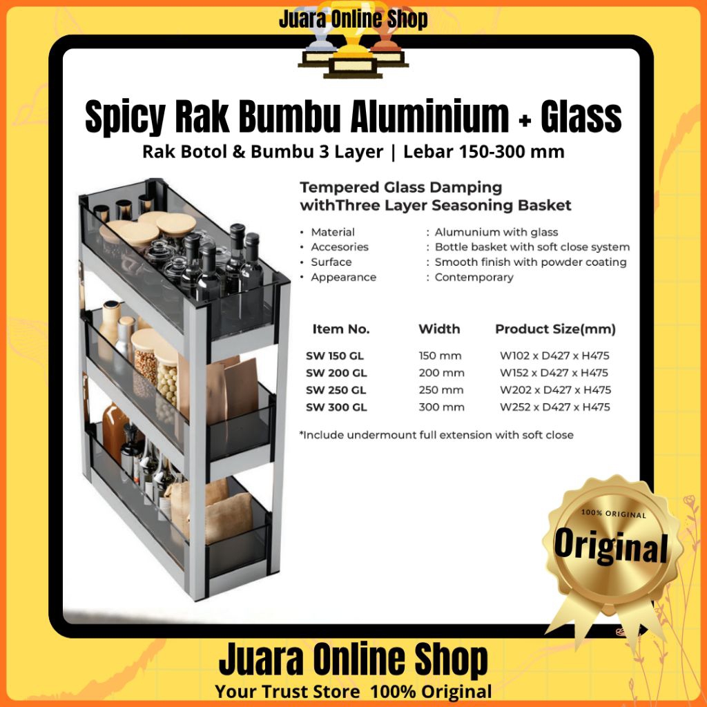 RAK BOTOL BUMBU DAPUR 3 SUSUN KNOCKERS SW GL KNOCKERS TEMPERED GLASS SW-150-GL SW-200-GL MULTIFUNGSI