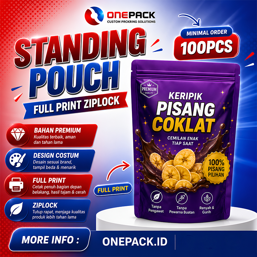 CETAK 100 PCS - STANDING POUCH CUSTOM PAKAI ZIPLOCK/ZIPPER KEMASAN MAKANAN PRINTING BUNGKUSAN