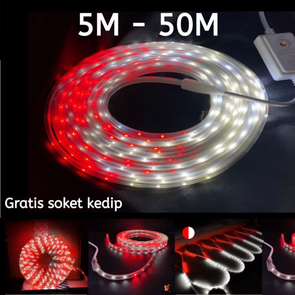 LAMPU MERAH PUTIH 100M  LED SELANG LAMPU HIAS OUTDOOR LAMPU AGUSTUS