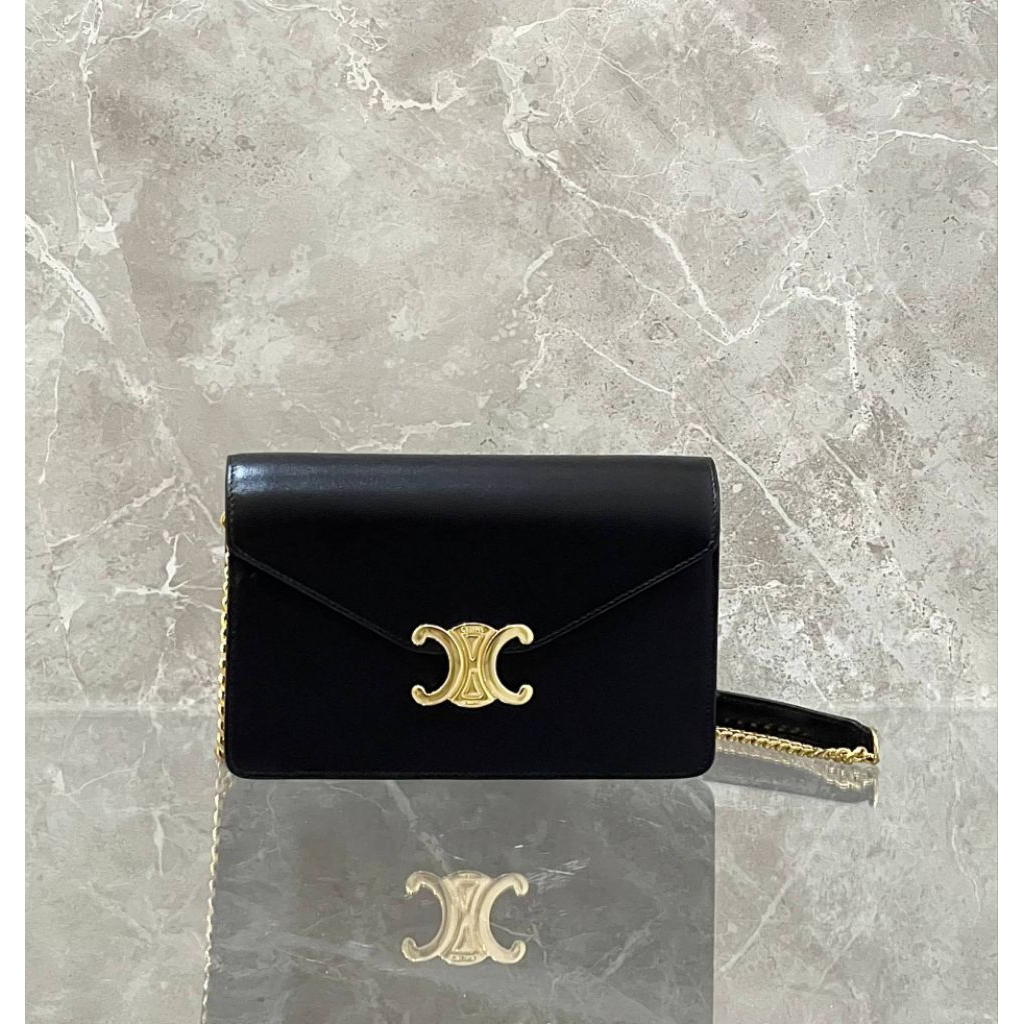 Celine Margo Wallet On Chain Triomphe Black Calf GHW