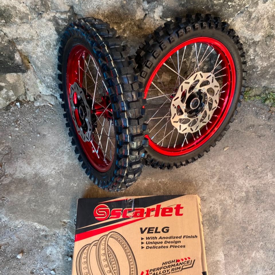 Wheelset  Roda Trabas RBT CRF 150 Velg Scarlet Ring 17 Ban  Trabas Baru ,Roda Set RBT / Trabas Honda