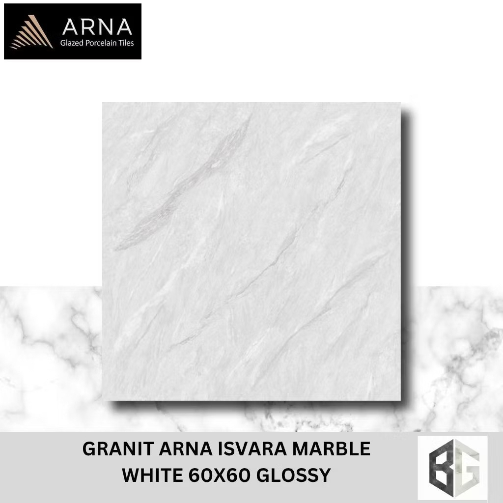 Granit Lantai ARNA Isvara Marmer Marbel 60x60 Glossy Grey, Dark grey, White, Cream Motif Marmer