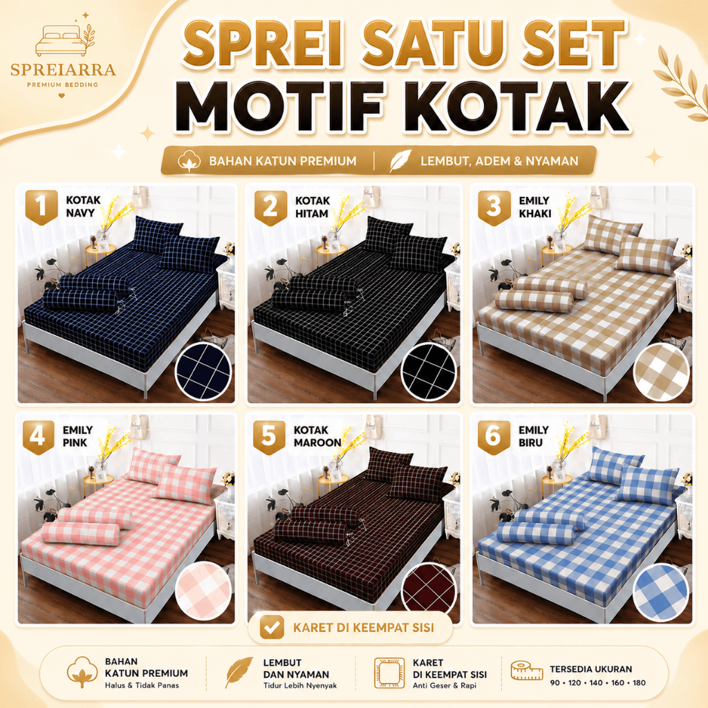 Sprei Kotak Aesthetic Homemade Korean Style SATU SET ukuran 90x200 120x200 160x200 180x200