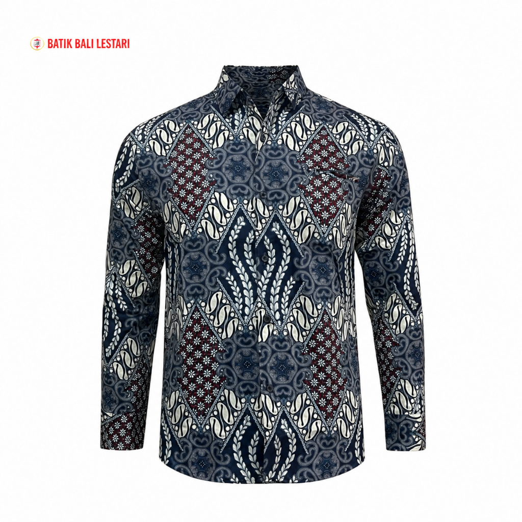 Batik Bali Lestari Kemeja Pria Slimfit Katun Navy ( AKBLZ )