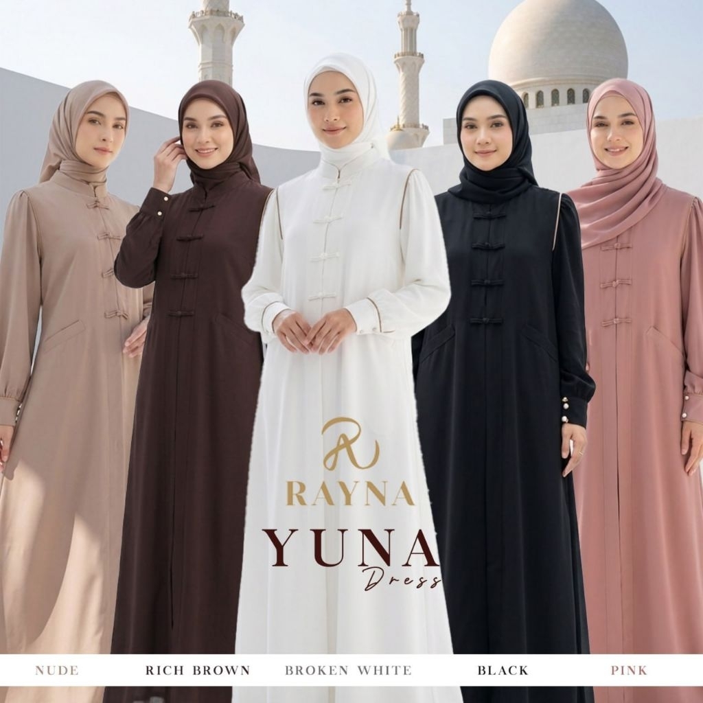 Rayna - Yuna Set Pasmina Polkadot Bordir Engkol - Yuna Dress Kancing Chongsam