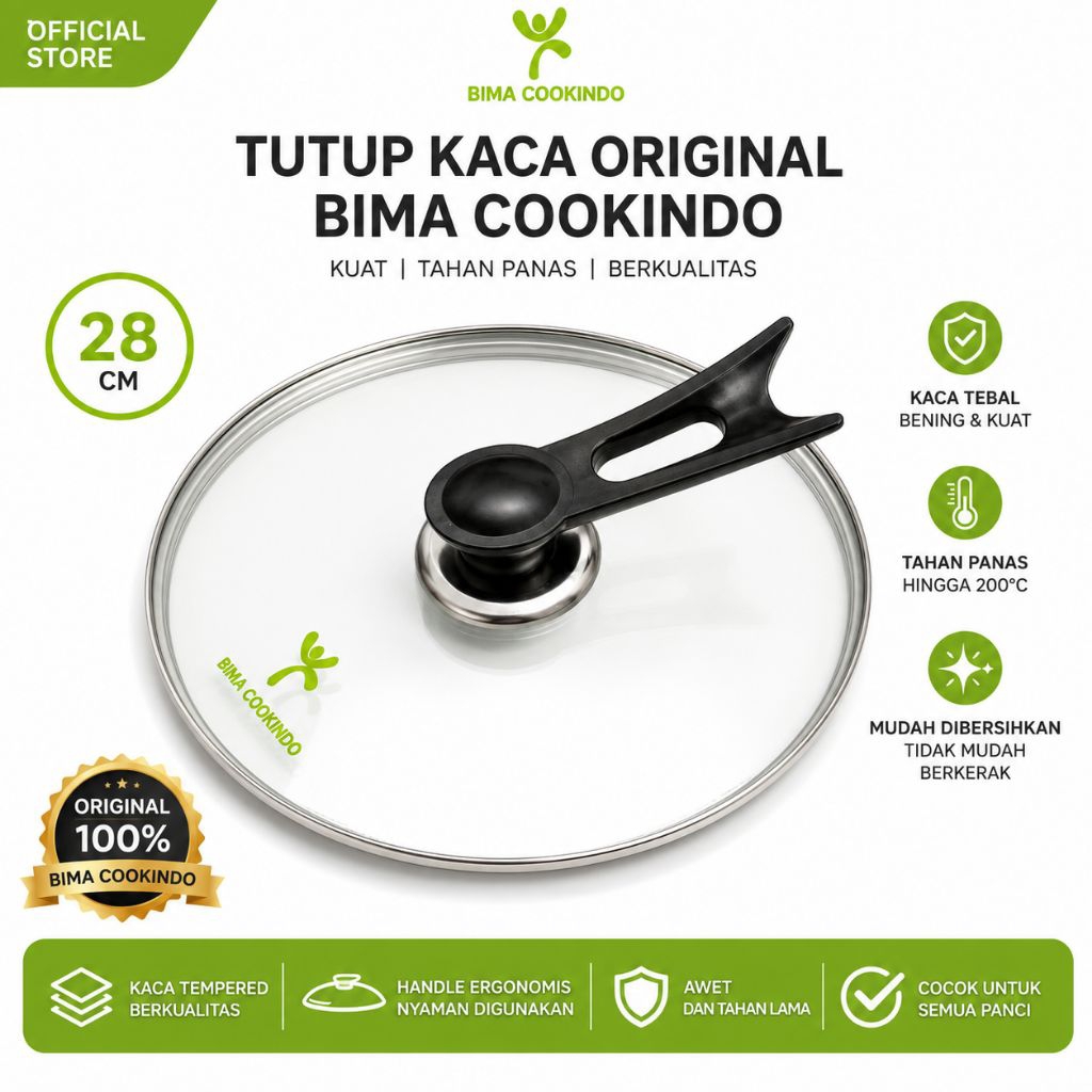 Tutup kaca original bima cookindo ukuran 28 cm Lengkap dengan handle nya