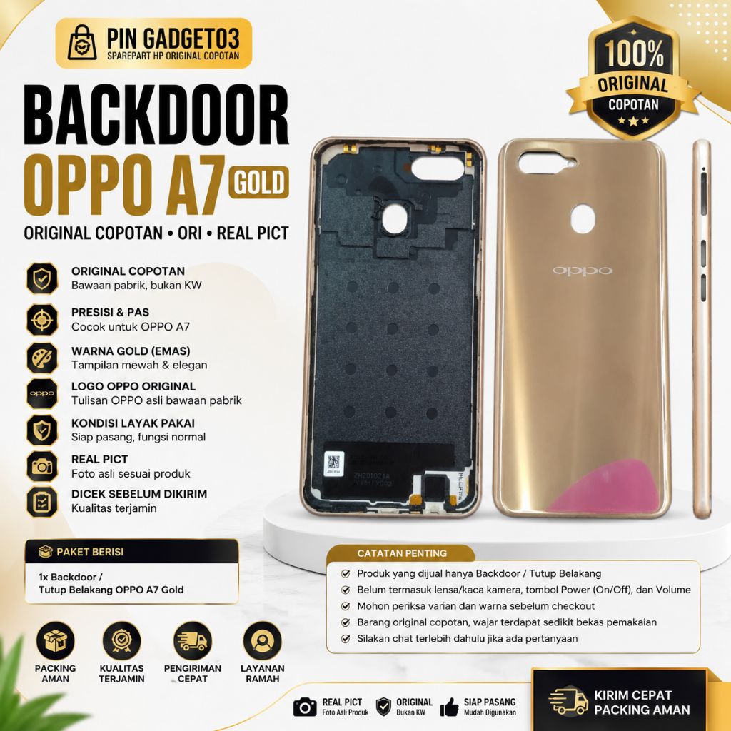 Backdoor + bazel Oppo A7 Ax7 Ori Copotan warna gold emas