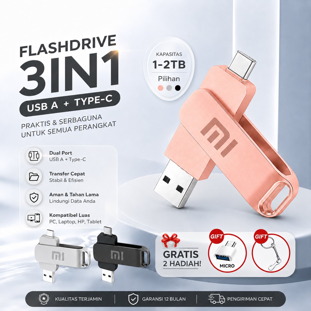 Flashdisk MI 2TB Type-C USB 3.0 Super Speed - Flash Drive Metal Kompatibel Luas (HP Android, Laptop,