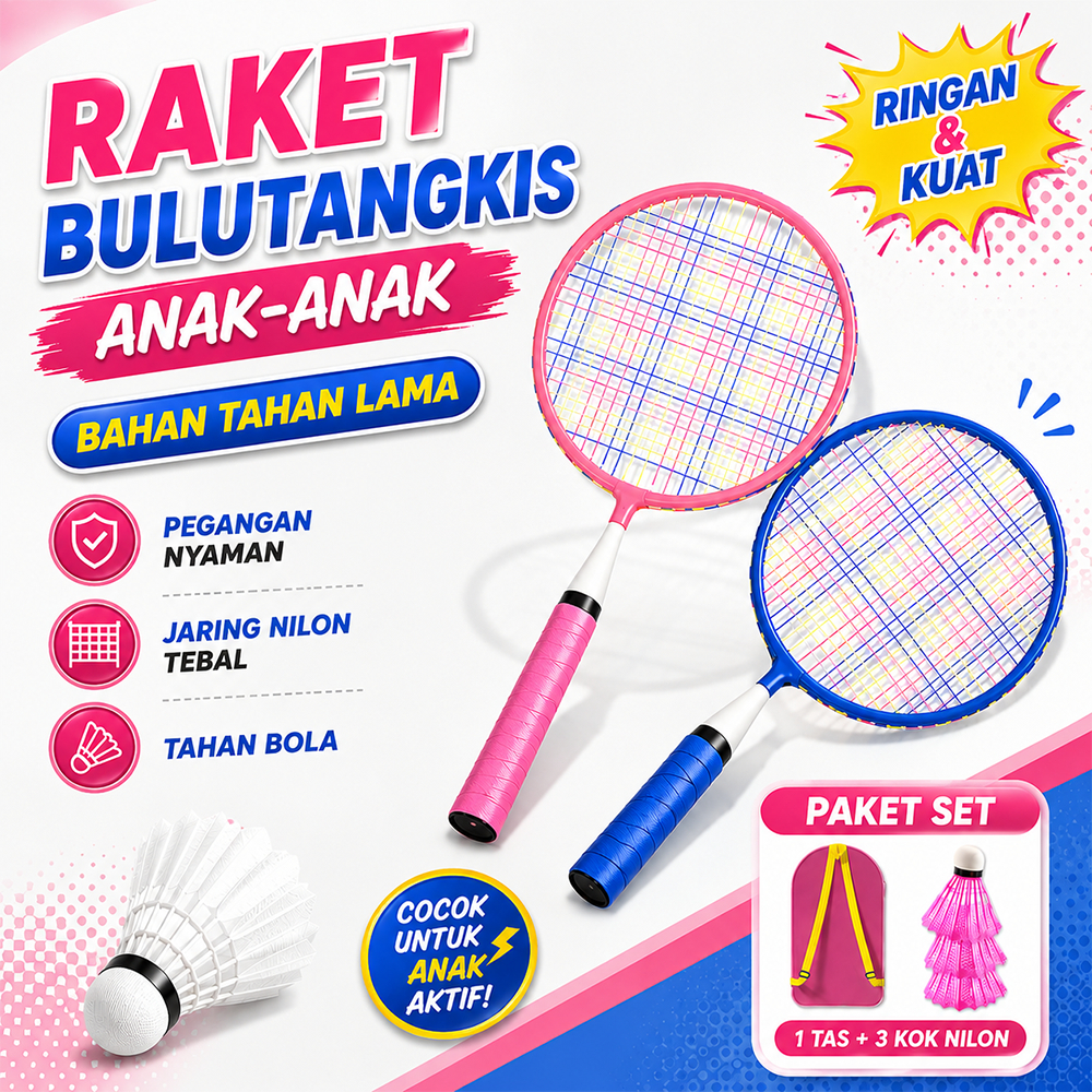 Mainan Raket Bulutangkis Anak Untuk Usia 6-12 Tahun Untuk TK SD Tersedia 2 Jenis