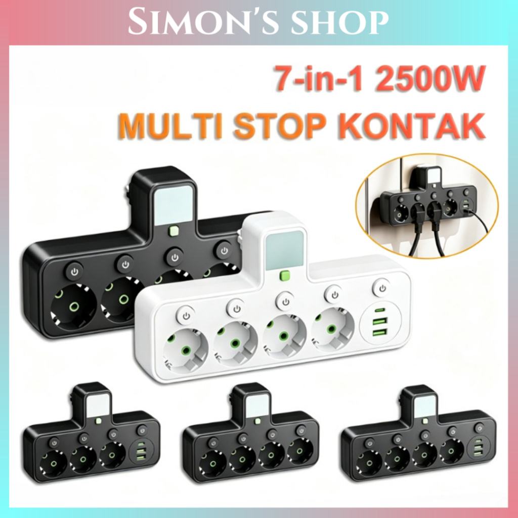 Stop kontak Multi Outlets Expander with Tipe C , EU Plug Power Strip for Home, Office