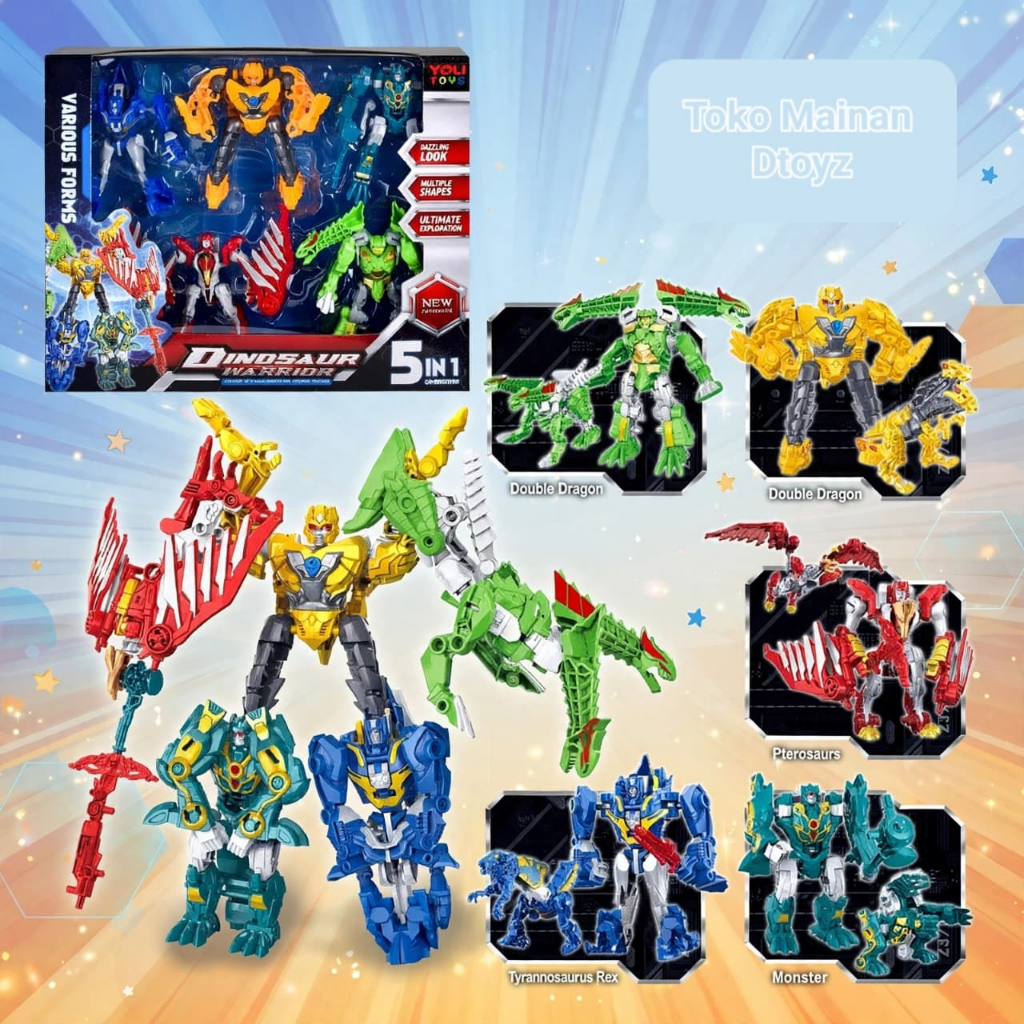 Dtoyz- Mainan Anak Dinosaur Warrior 5in1  DIY Dino Transform Robot Mainan Dino Bisa Jadi Robot