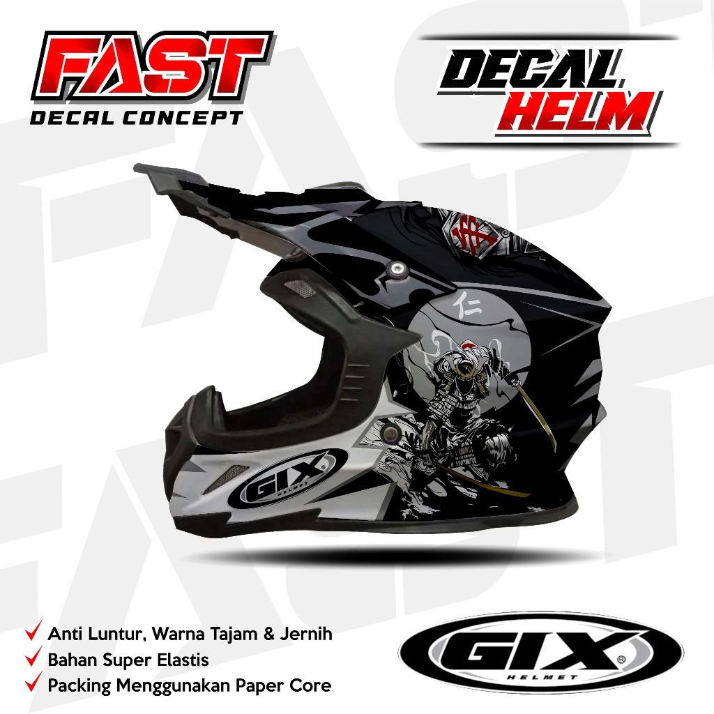 Decal stiker helm GIX CROSS Motif SAMURAI MotoCross Livery HELM GIX CROSS Simpel Design For Offroad 