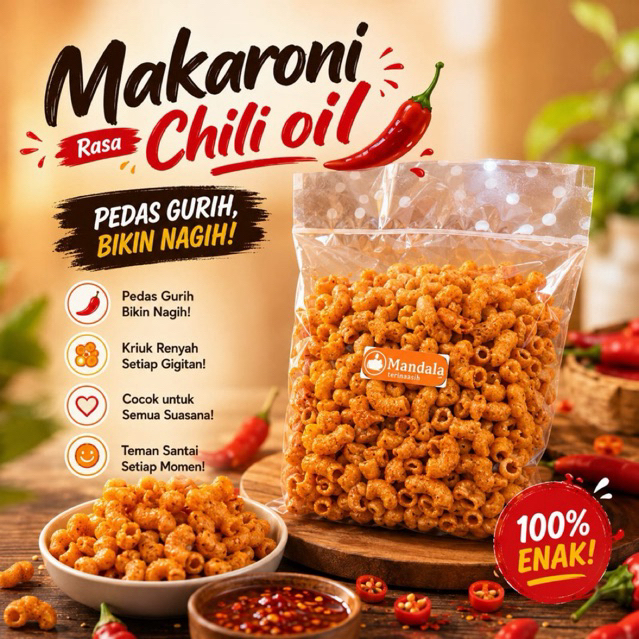 MANDALA SNACK - Cemilan Makaroni Rasa Chili Oil 250 Gr