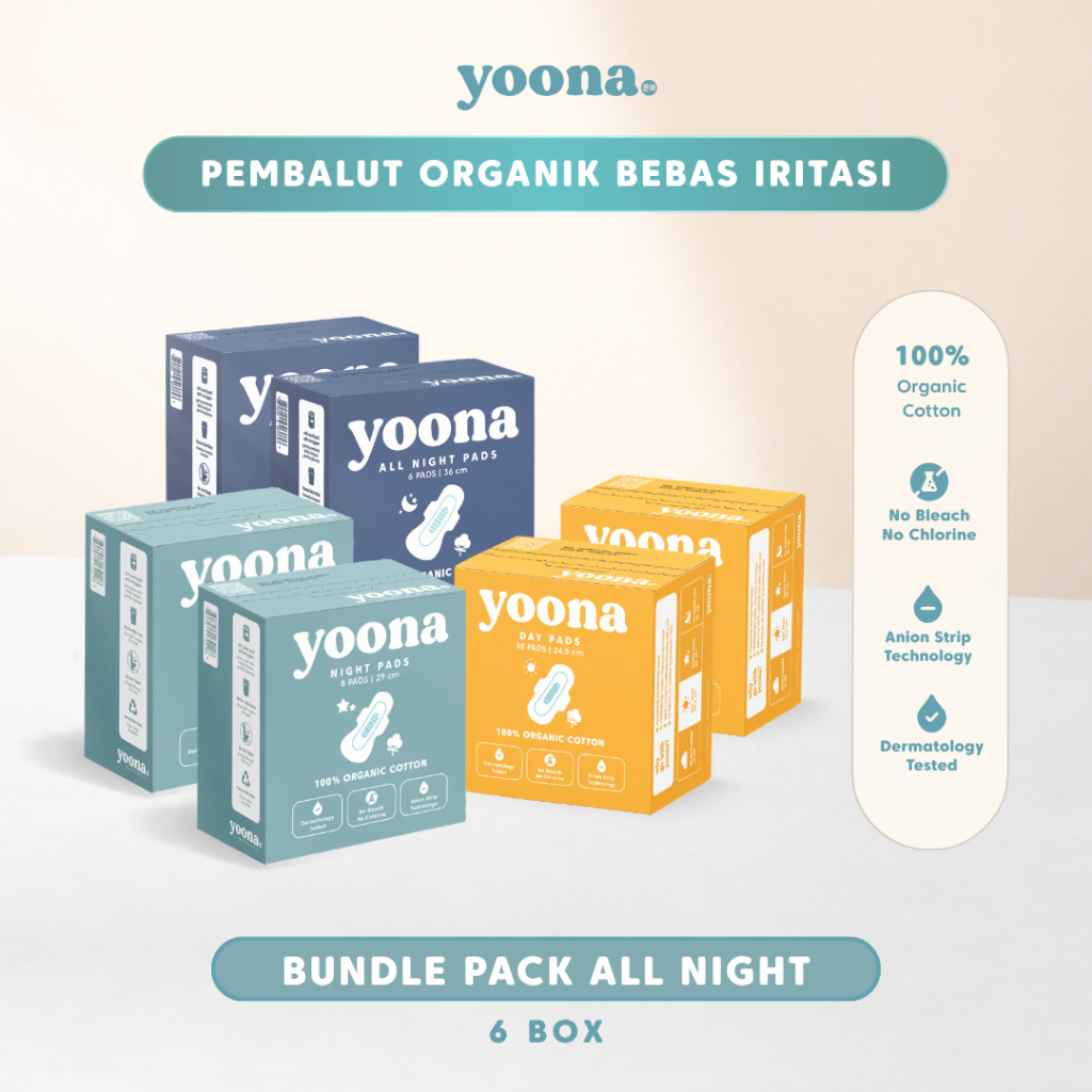 YOONA Bundle Pack All Night (6 Box) | Pembalut Organik / Organic Pads
