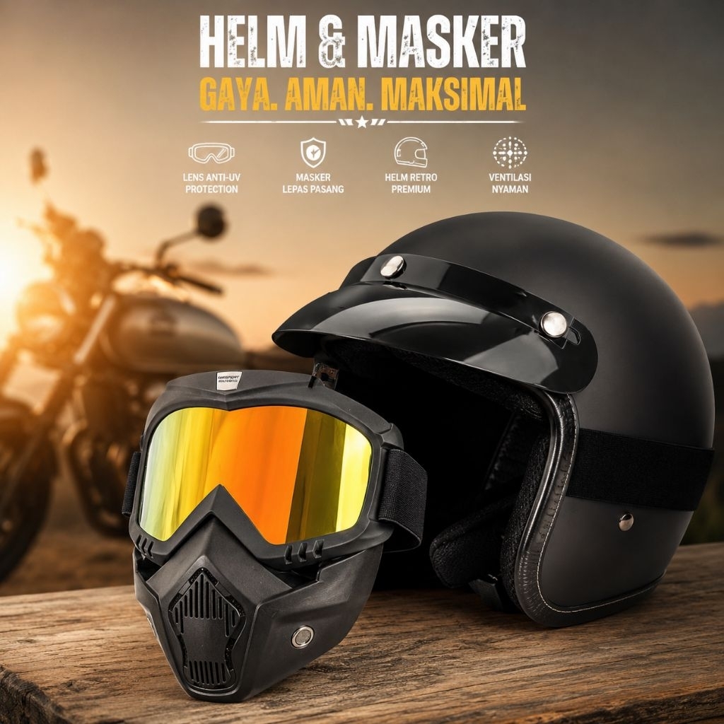 BOLLFO Goggles Kacamata + Masker Full Face Helem Goggle Mask Helm Gun Ski Motor Cross Topeng Kaca Ma