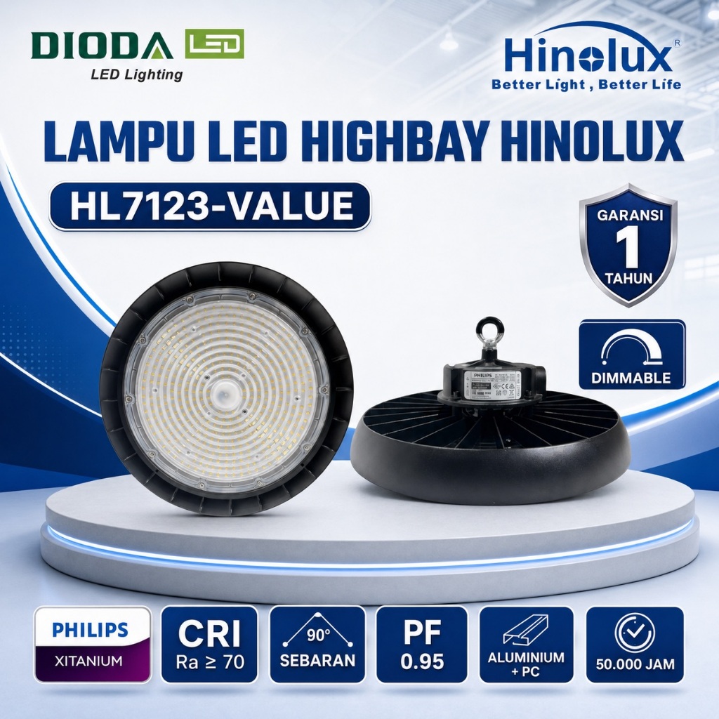 Hinolux LED UFO Highbay SMD2835 HL7123-Value IP65 SNI – Lampu Industri Hemat Energi 100W 200W