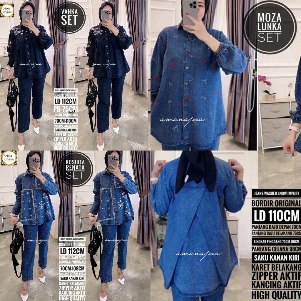 SETELAN JEANS WANITA LD 110 | SET JEANS JUMBO | SETCEL JEANS | ONESET JEANS