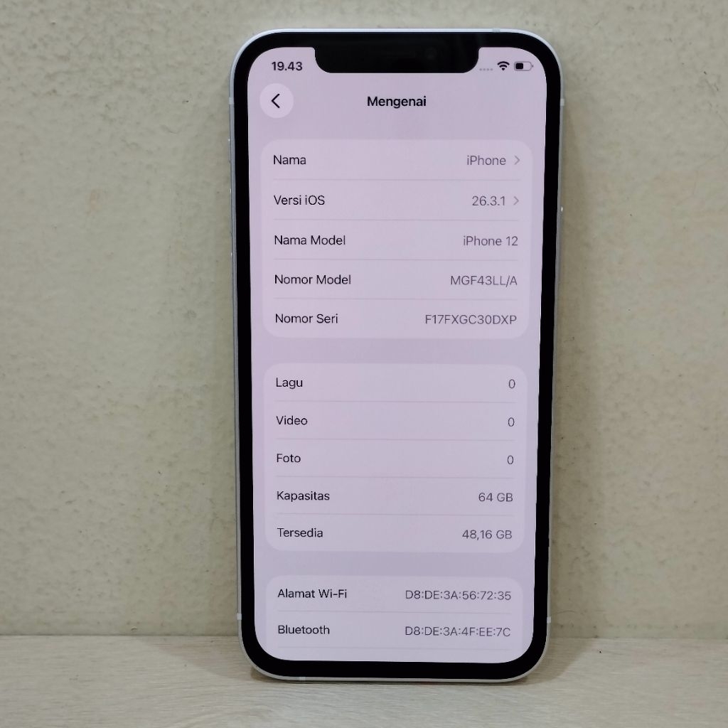 (0DXP-177) IPHONE 12RAM 64GB (INTER) LL/A, BATANGAN NO CHARGER "015840"