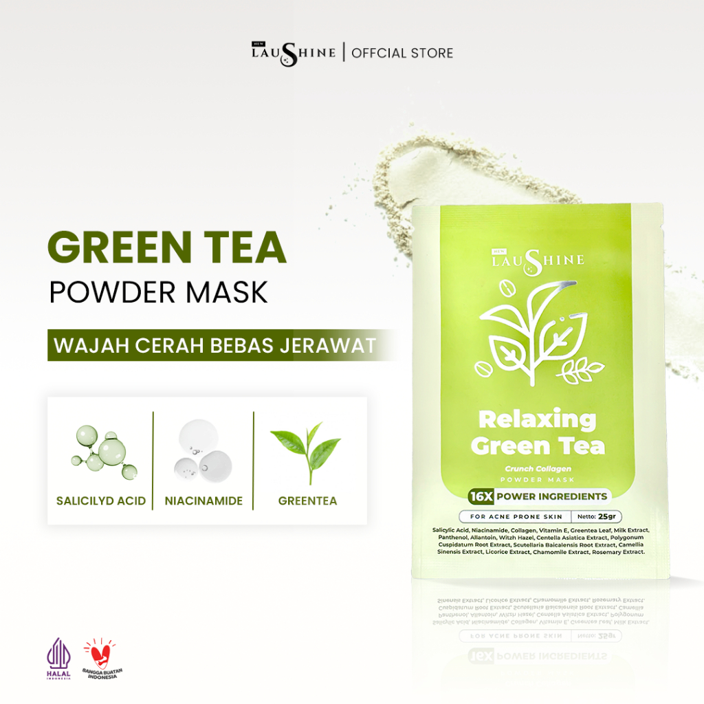 Laushine - Masker Wajah Green Tea Pouch - Membantu mengatasi jerawat - For Acne Prone Skin - Mencera