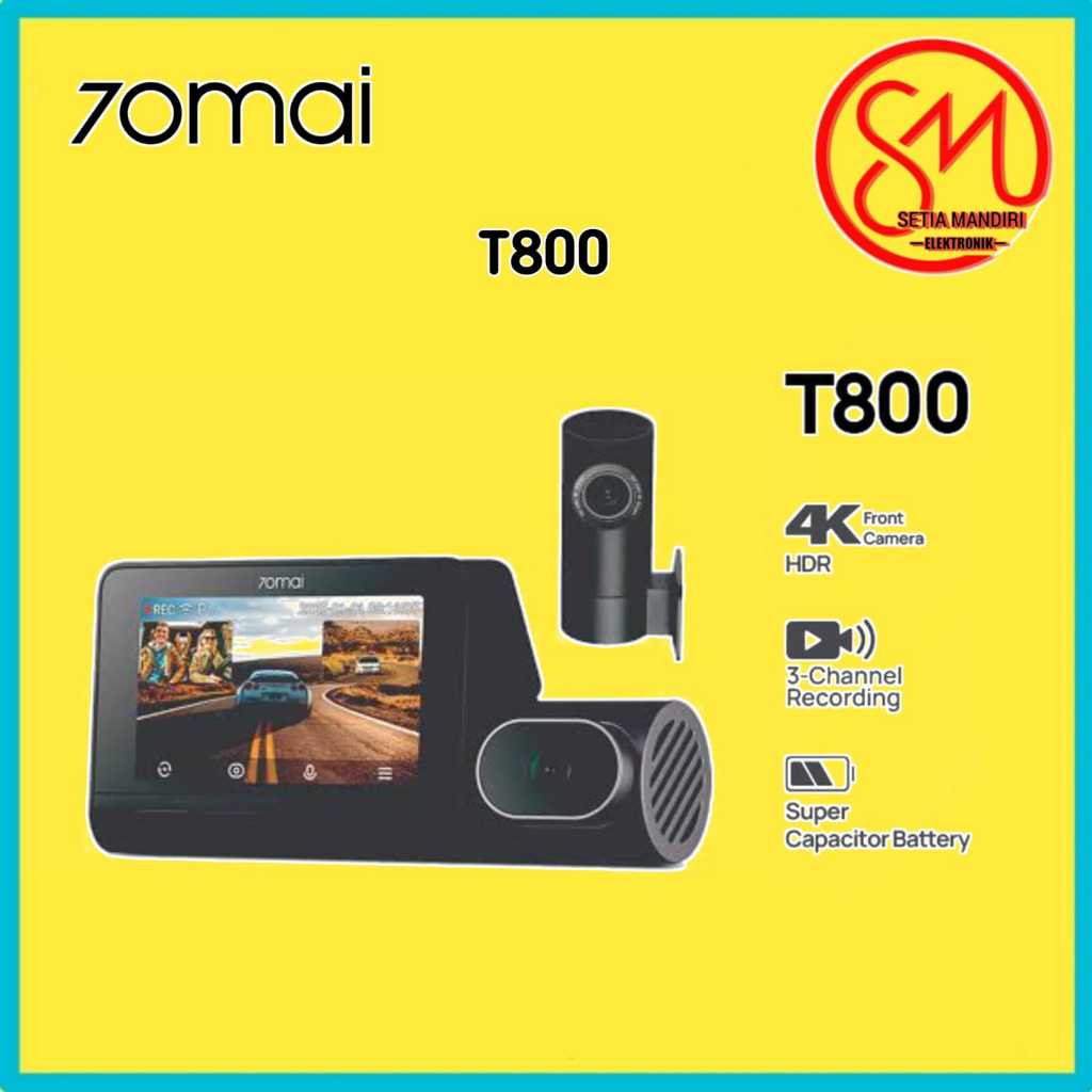 70mai Dash Cam 4K T800 Set 4K Three Channel Kamera Depan Kabin Belakang Sony STARVIS 2 Night Vision 
