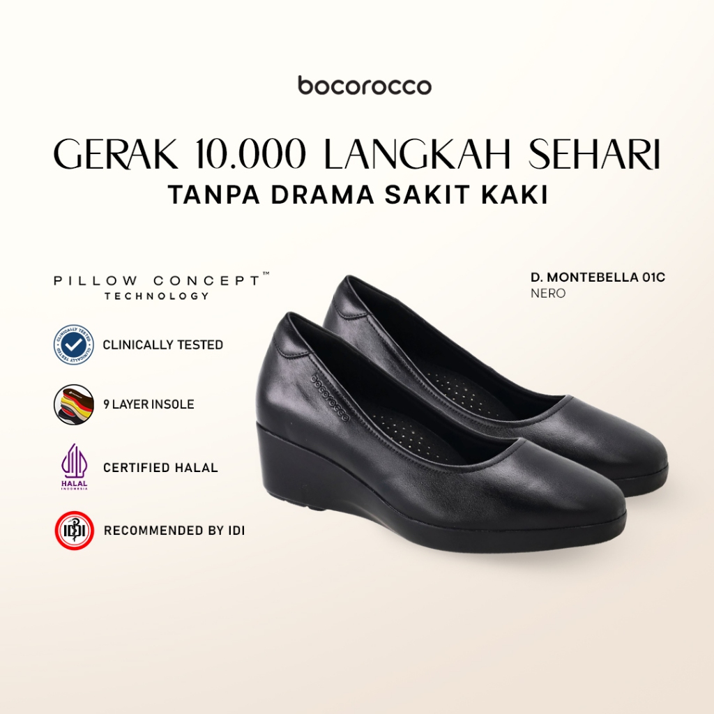 [PRE ORDER] Bocorocco D. Montebella 01 Nero - Sepatu Wedges Wanita Formal Persit Bhayangkari Wanita 