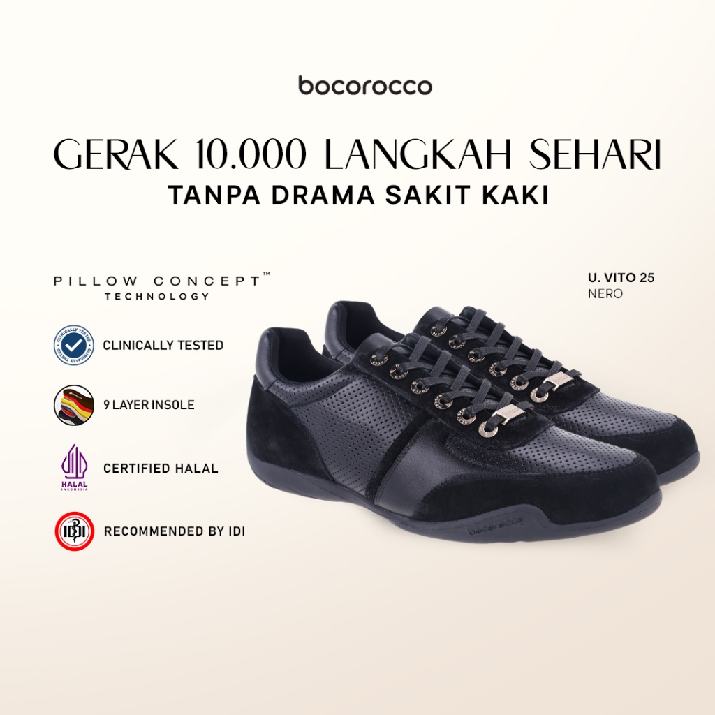 Bocorocco U. Vito 25 Nero - Sepatu Sneakers Kets Pria Kulit - Halal & Nyaman