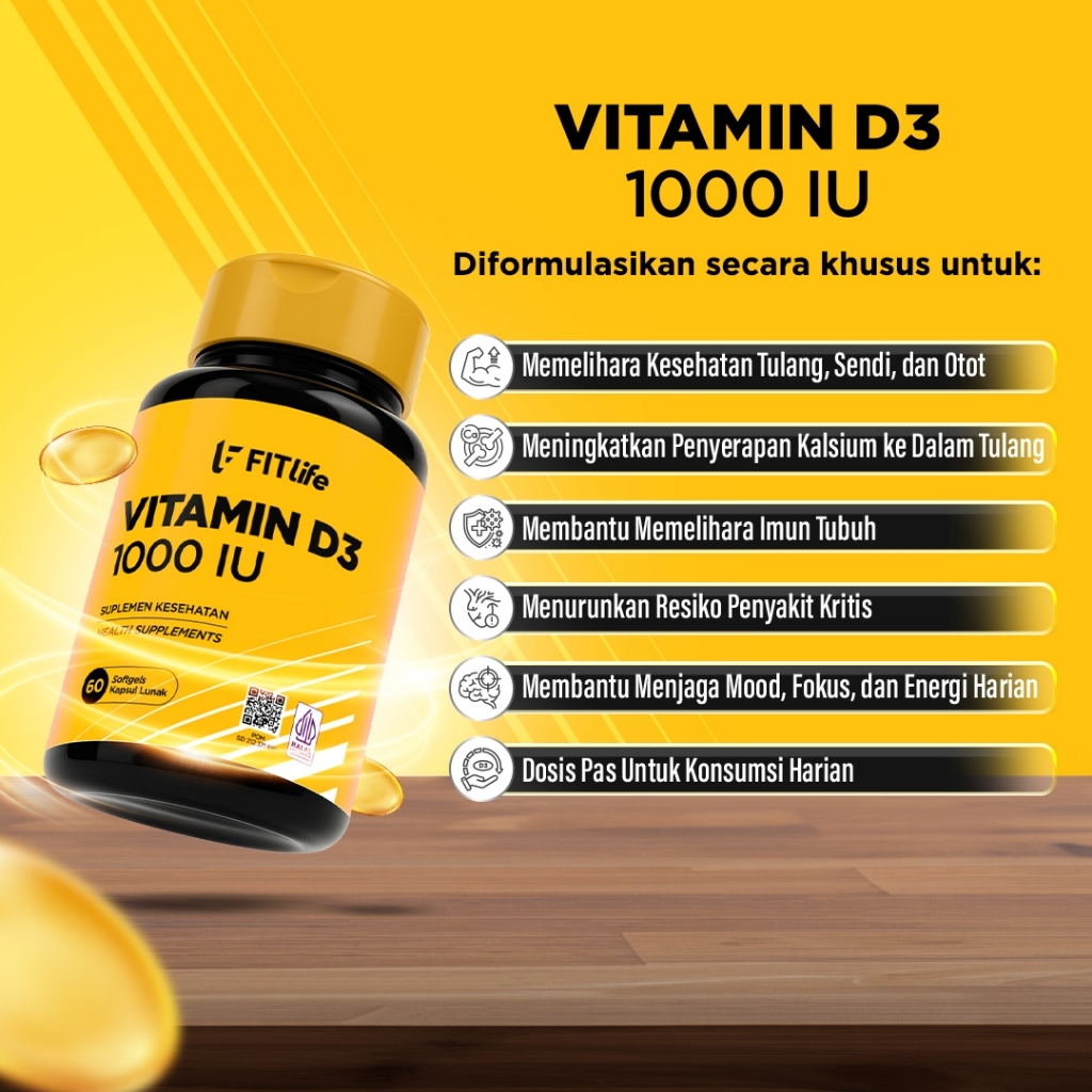 FITlife Vitamin D3 1000 IU 60 Softgels BPOM Halal